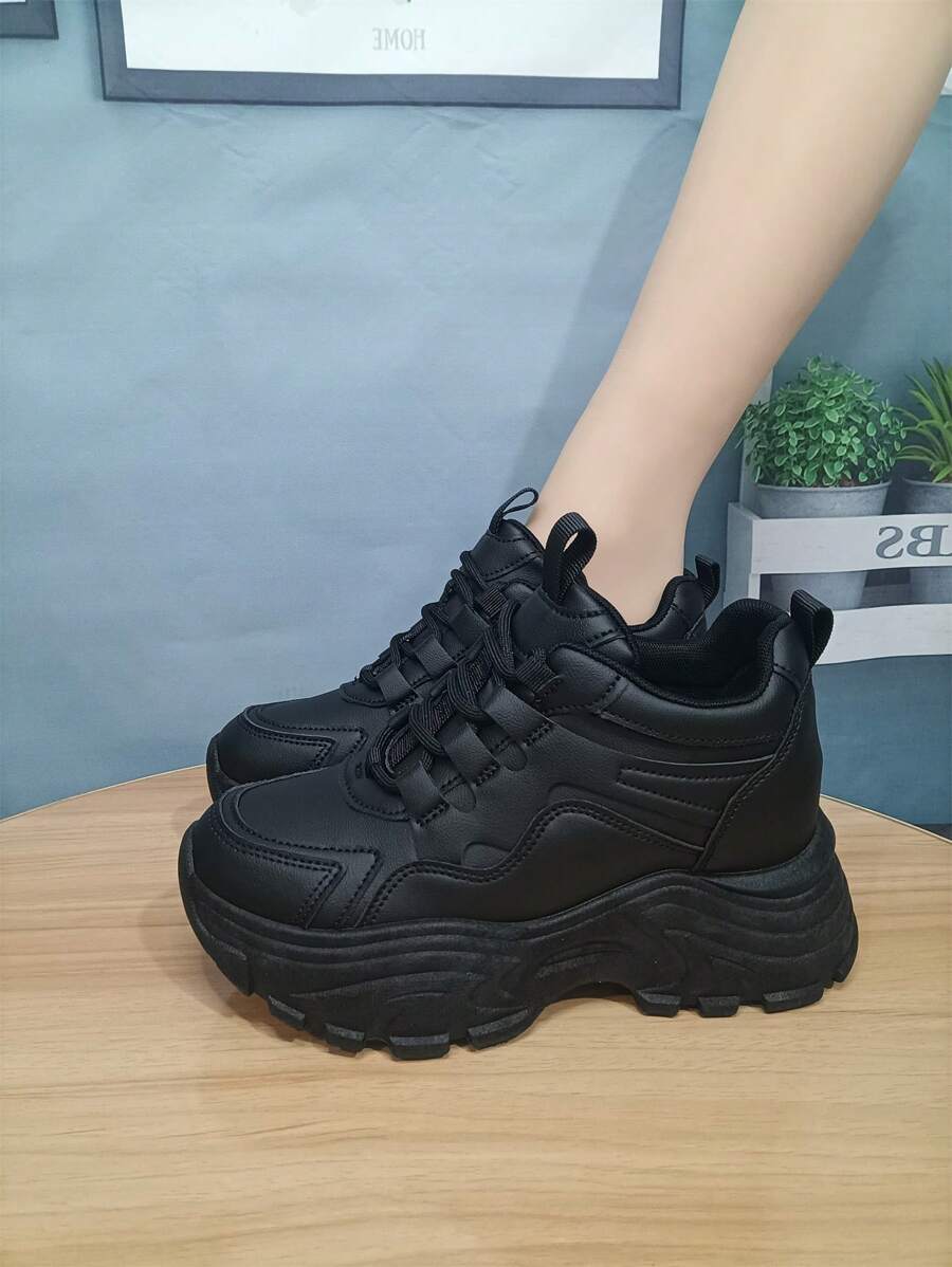 Zapatillas deportivas chunky coreano estilo diseño unico de moda - Negro - Ver 1