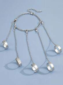 1 件時尚朋克風格創意指鏈手鍊戒指,可拆卸設計適合男女日常佩戴 - 銀色 - 查看 4