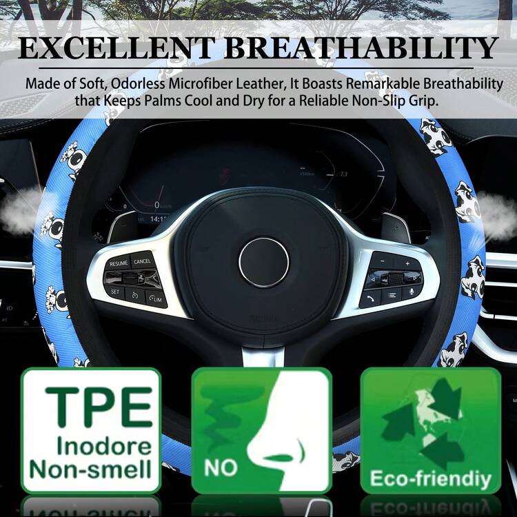 Cubierta Antideslizante Con Forma De Perro De Moda Para Volante De Coche, 14,5-15 Pulgadas, Tejido De Punto, Se Adapta A La Mayoría De Los Coches - Azul - Ver 6