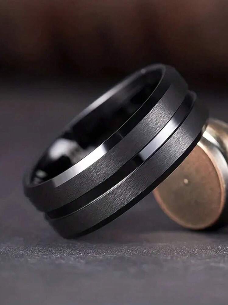 Set Di 4 Anelli Neri Con Design In Rilievo - nero - Visualizzare 3