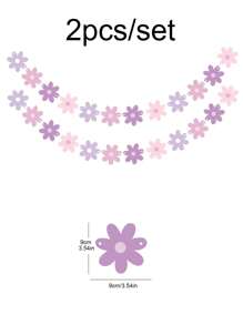 1set/2pcs Purple Gradient Daisy Flower Garland Banner For Birthday Party Scene Decoration - Purple - View 2