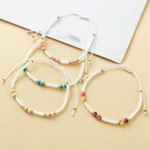 4 cái/bộ Phong cách Bohemian Của phụ nữ Có thể điều chỉnh Dệt Vòng tay Với Tự nhiên Hạt đá , Không giới tính Thiết kế , Lý tưởng Như Đồ trang sức Món quà Đối với Cổ tay Hoặc Mắt cá chân - Nhiều màu - Xem 7