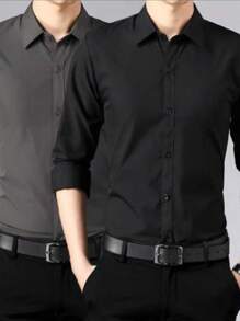 kit 2 pçs Camisa social masculina  slim fit macio e confortável promoção imperdível envio super rápido - Cinza - Visão 1