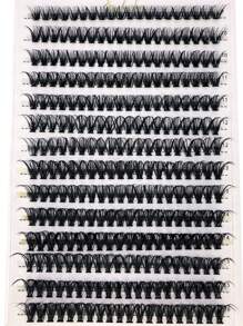 HBZGTLAD 14 Pairs Of Synthetic Mink Lashes, 40 Strands Per Pair, Natural 3D Eyelash Extensions, Russian Curled Individual Eyelash Cluster, Makeup Tools, Black Paper Lash Box Lash Clusters, Eyelash Clusters, Individual Eyelashes, Lashes, Fake Lashes - Black - View 2