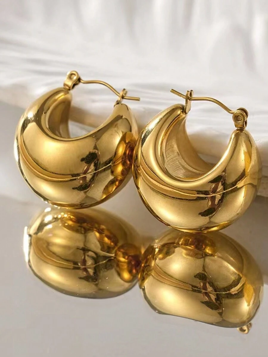 Lạnh Và Phong cách Đơn giản Thép không gỉ Rỗng Tròn Hoa tai - Vàng - Xem 1