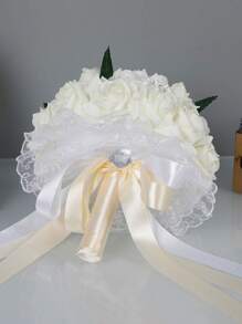 1pc Wedding Bouquets Flower Bridal Bridesmaid Hand Bouquet Faux Pearl Silk Artificial Fake Flowers For Bride Wedding Party And (White) Best Gifts,Wedding Decor,Home Decor ,Room Decor Birthday Graduation Birthday Decorations Party Decorations Bachelorette