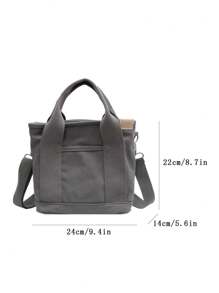 2025 时尚休闲帆布宽肩带斜挎包 - 灰色 - 查看 6