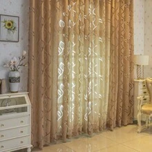 1pc Gold Thread Woven Transparent Curtain For Living Room, Bedroom, Dining Room, Kitchen; Rustic & Modern Style - Coffee Brown - View 3