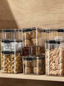 1pc Airtight Grain Jar, Transparent Plastic Container Box For Kitchen Storage Of Grains, Snacks, Tea, Not Dishwasher Friendly - Clear - View 4