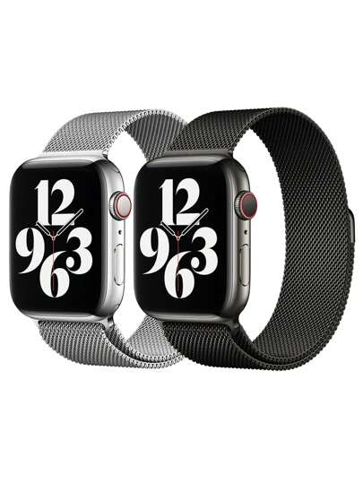 2条米兰尼斯表带，兼容 46mm、42mm、44mm、40mm、45mm、41mm、38mm、Ultra 2、49mm，奢华磁吸式不锈钢网状表带，兼容Series 11、10、9、8、7、6、SE、5、4、3、2、1