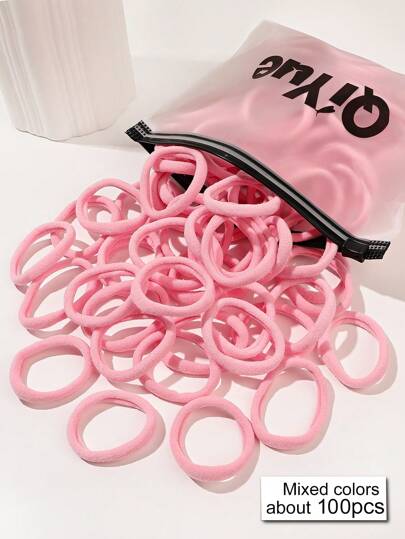 100pcs Premium Minimalist Pink Girl's Vertically Striped Small 0.8-1.6 Inch Hair Ties,Pink Accessories Ponytail Holders Hair Elastics Hair Rubber Bands Scrunchies Hair Rope Elastic Hair Tie, Hair Bobbles ,Gym Sport Outfit Head Accessories Elastic Band Beauty Home Hair Accessories