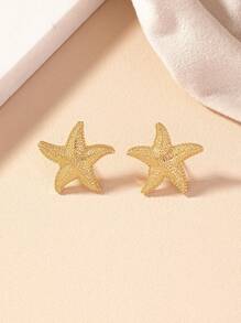 1pair Metallic Starfish Shaped Simple Ocean Style Stud Earrings - Yellow Gold - View 5