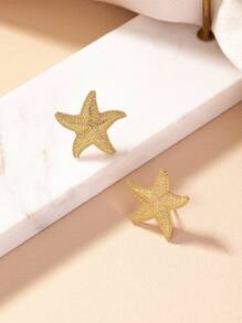 1pair Metallic Starfish Shaped Simple Ocean Style Stud Earrings - Yellow Gold - View 3