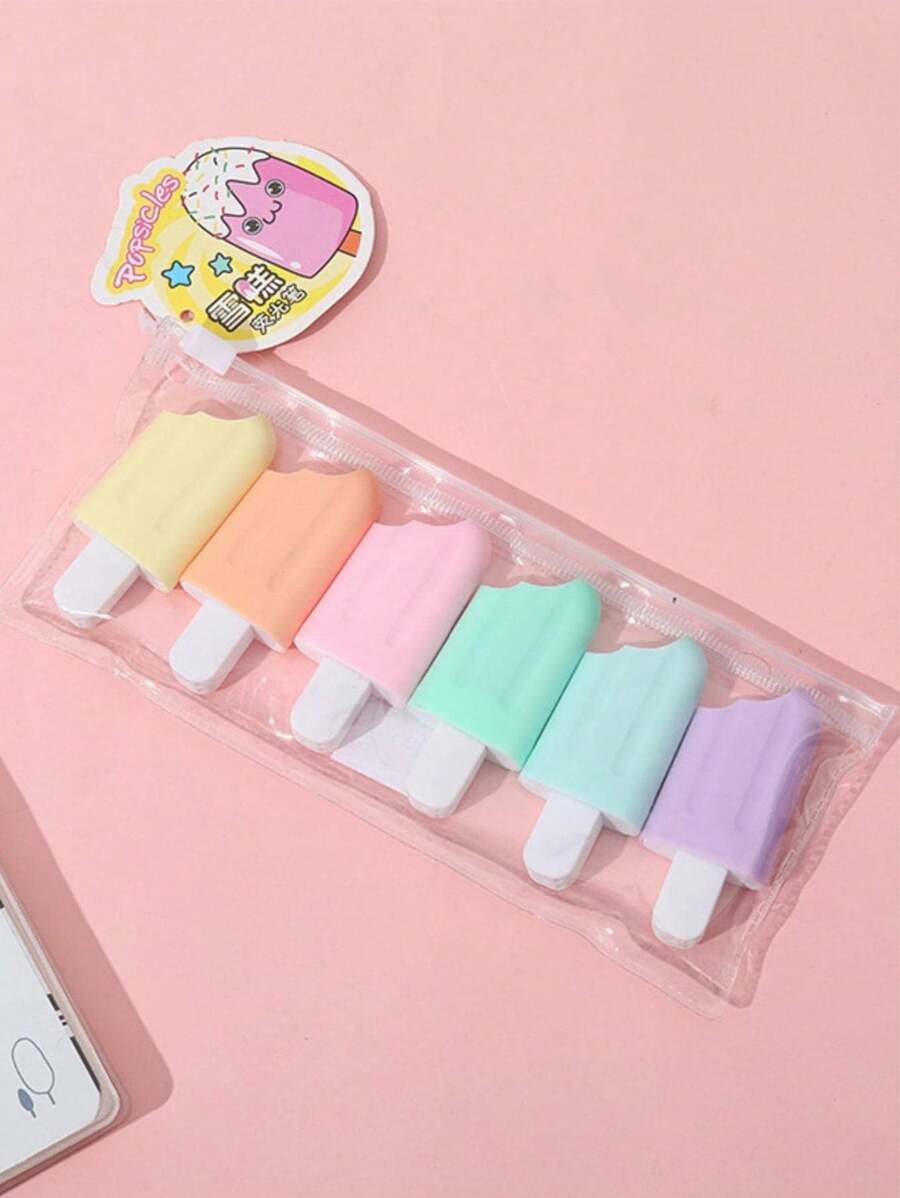6pcs Macaroon Colored Ice Cream Shaped Highlighter Pens SHEIN USA