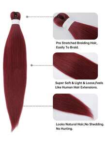 简易编织预拉伸编织发 26 英寸 1 包黑色头发产品适合天然头发 Kanekalon 编织发预拉伸热水定型盒式编织钩针接发 - 紅色 - 查看 4