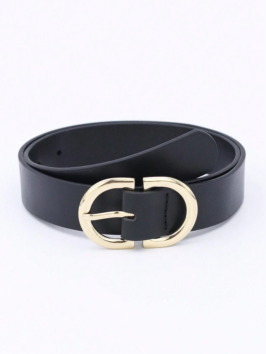 1入組女士們時尚PU皮腰帶帶雙D扣飾和多色裝飾,適用於日常穿著 - 黑色 - 查看 1