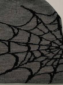 Unisex Single Grey/black Spider Web Knitted Hat With Multiple Colors, Fashionable And Versatile, Suitable For Autumn And Winter Seasons - Grey - View 2