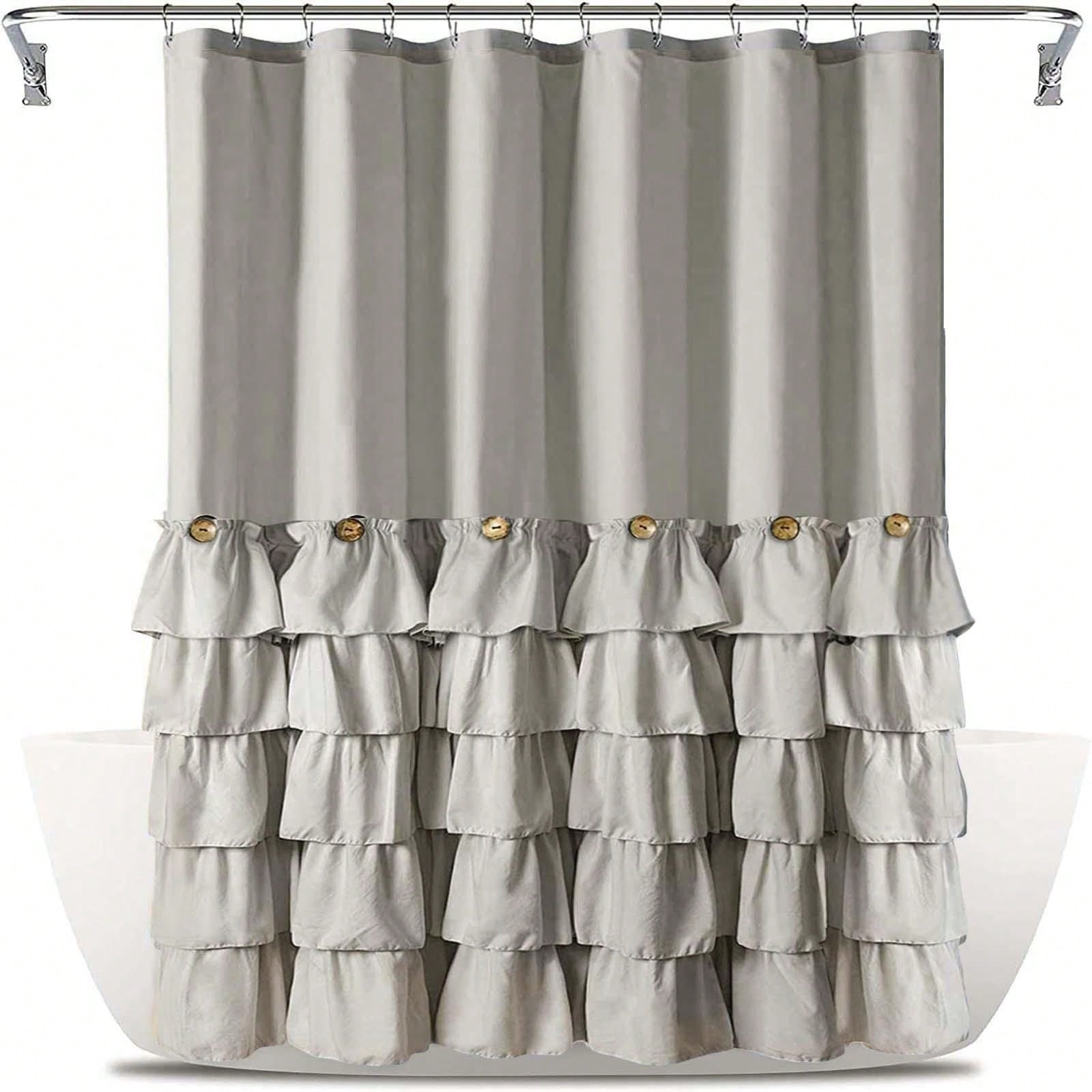 Farmhouse Shower Curtain Ruffle Shower Curtain with Buttons Shabby Chic Shower Curtain with 12