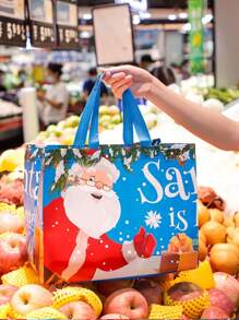 4pcs/pack Christmas Printed Laminated Non-woven Gift Bags With Cartoon Santa Claus For Shopping