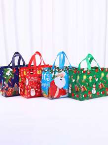 4pcs/pack Christmas Printed Laminated Non-woven Gift Bags With Cartoon Santa Claus For Shopping