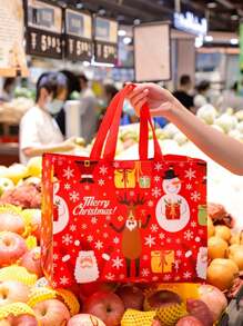 4pcs/pack Christmas Printed Laminated Non-woven Gift Bags With Cartoon Santa Claus For Shopping