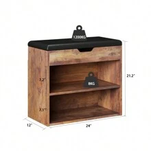 Shoe Rack Bench with Cushioned Top,3 Tier Wooden Storage Bench, Shoe Organizer or Entryway Bench for Entryway Hallway Living Room and Corridor