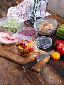 1包100个一次性保鲜膜套装和一次性浴帽套装家用保鲜碗盖PE保鲜膜 - 白色 - 查看 2