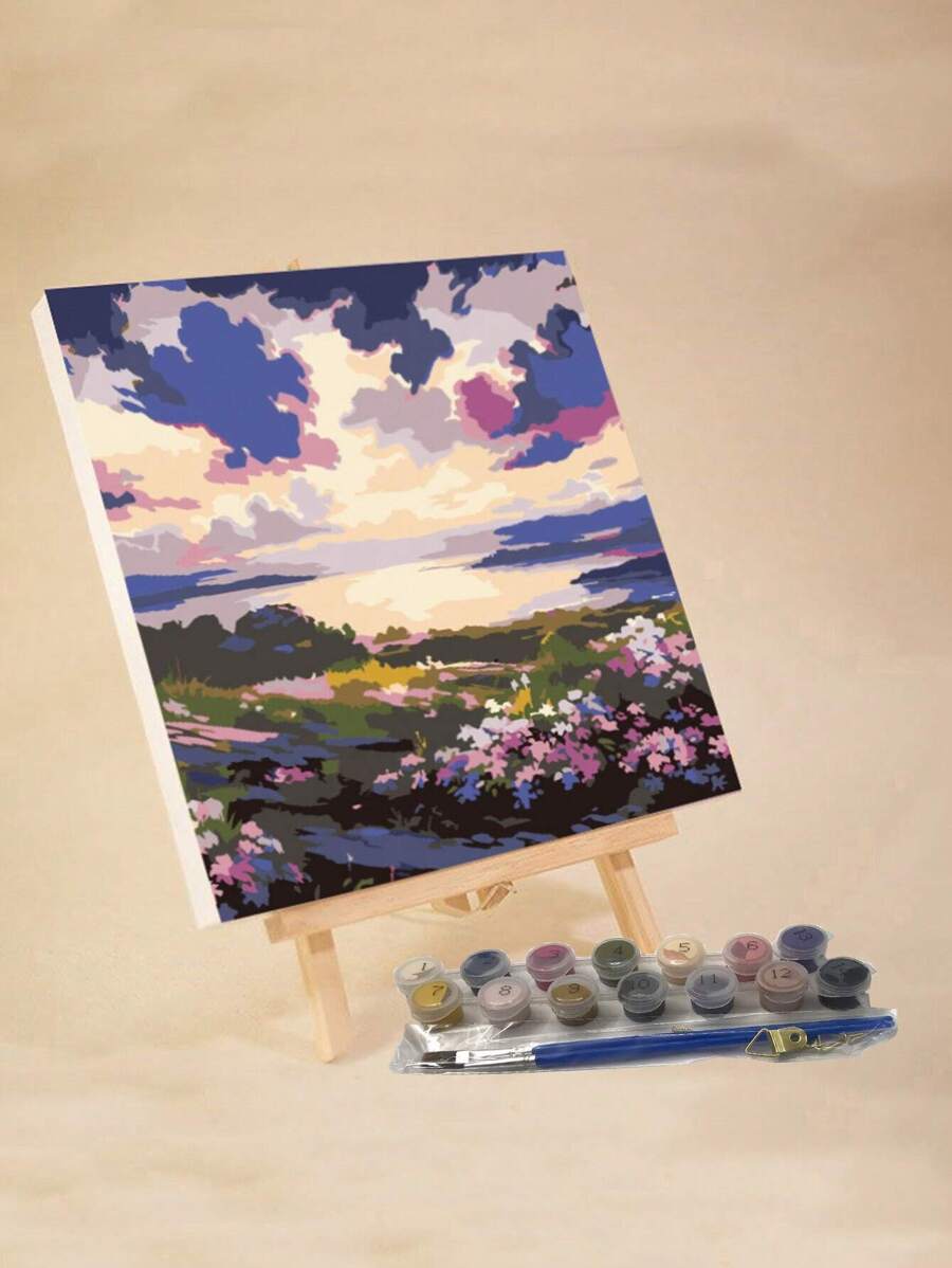 Adult Beginner Digital Oil Painting, 20"X20" / 30"X30" Canvas, Includes 2 Paintbrushes, Acrylic Paints, Floral And Landscape Patterns