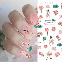 1 件 3D 玫瑰百合美甲装饰贴纸指甲滑块蝴蝶蛇美甲贴纸 DIY 美甲装饰 - 粉色 - 查看 2
