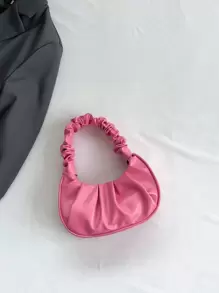 Mini Solid Pink Cloud-Shaped Handbag With Wrinkles For Teen Girls - Watermelon Pink - View 8