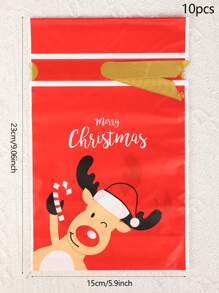 10pcs Christmas Drawstring Gift Bags, Lovely Cartoon Deer And Snowman Pattern Packaging Pouches With Ribbon For Fruit, Small Gifts, Party Favors - Multicolor - View 4