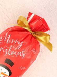 10pcs Christmas Drawstring Gift Bags, Lovely Cartoon Deer And Snowman Pattern Packaging Pouches With Ribbon For Fruit, Small Gifts, Party Favors - Multicolor - View 3