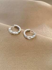 1pair Luxury Exquisite Micro-Inlaid Braided Hoop Earrings - Antique Silver - View 1