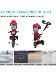 Triciclo Evolutivo para Niños Asiento Giratorio 360 Luz Capota (SOLO COMPRAR 1 PIEZA A LA VEZ) - Rojo - Ver 4