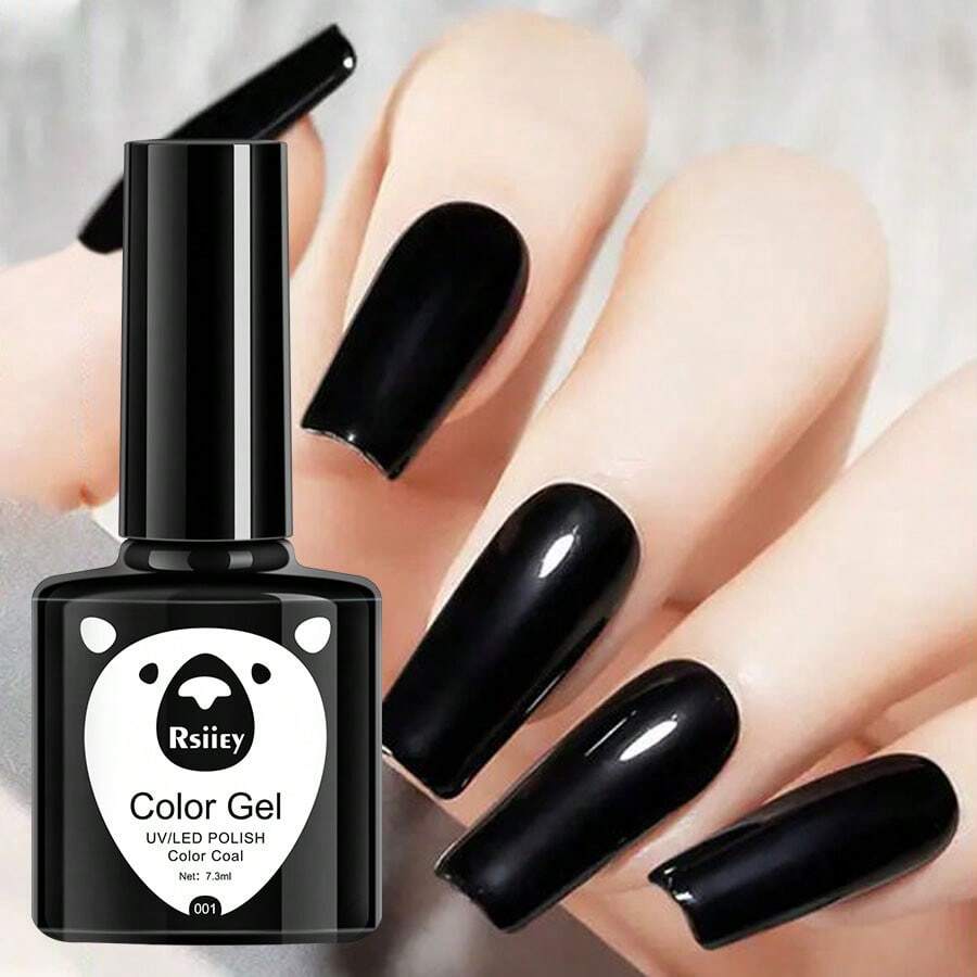1瓶黑色指甲油凝胶，可卸除，夏季指甲油，需配合LED灯使用，UV凝胶指甲油，黑色指甲白色凝胶颜料，适合美甲沙龙和DIY美甲。 - 黑色 - 查看 1