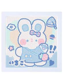 1pc Cute Blue Rabbit Diamond Painting With Frame - Multicolor - View 1