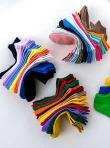 6pairs Random Women's Candy Color Solid Color Minimalist Casual Short Socks - Multicolor - View 2