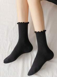 6pairs/Set Women's Personalized Mid-Calf Socks, Lace & Mushroom Pattern, Three Colors Available, Fall