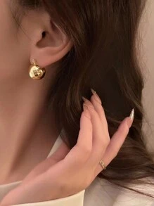 Lạnh Và Phong cách Đơn giản Thép không gỉ Rỗng Tròn Hoa tai - Vàng - Xem 4