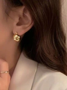 Lạnh Và Phong cách Đơn giản Thép không gỉ Rỗng Tròn Hoa tai - Vàng - Xem 3