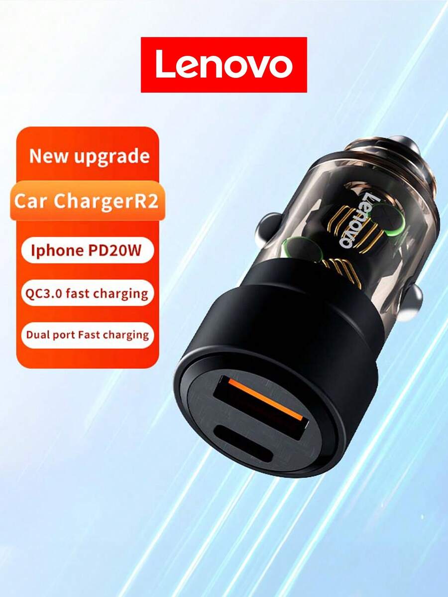 Lenovo USB C Car Charger 38W Car Phone Charger Port Adapter Charger PD20W&QC3.0 Type C Fast Charging Car Charger - Black - View 1