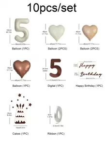 Set di palloncini vintage a forma di cuore e numeri in colore crema per decorazione di feste di compleanno da 1 a 9 anni, 10 pezzi a set - Multicolore - Visualizzare 2