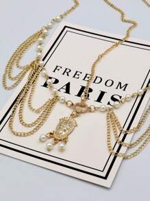 1 件女士仿珍珠和流苏发链，复古发带发饰，适合日常佩戴派对头饰头饰 - 金色 - 查看 5