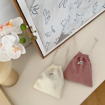 2 szt. Sztruks Tkane Zaznacz Torebka do przechowywania Sznurek do ściągacza Sznurek do ściągacza Usta Torebki do Makijażu Kobieta Przenośny Nosić Duża pojemność