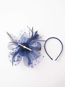 2pcs/set Ladies' Navy Blue Feather, Bead & Mesh Fascinator, Perfect For Parties, Banquets And Daily Wear - Navy Blue - View 4