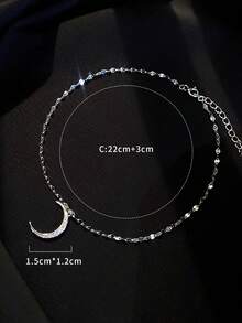 Genuine 925 Sterling Silver Fashionable Dazzling Moon And Star Anklet Women Jewelry Gift - Silver - View 5