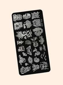 美甲不銹鋼燙金板帶藍色保護膜萬聖節系列南瓜骷髏設計印刷模板 - 彩色 - 查看 4