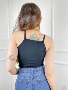 Blusa cropped canelado nadador alça fina com bojo feminino estilo - Amarelo - Visão 2