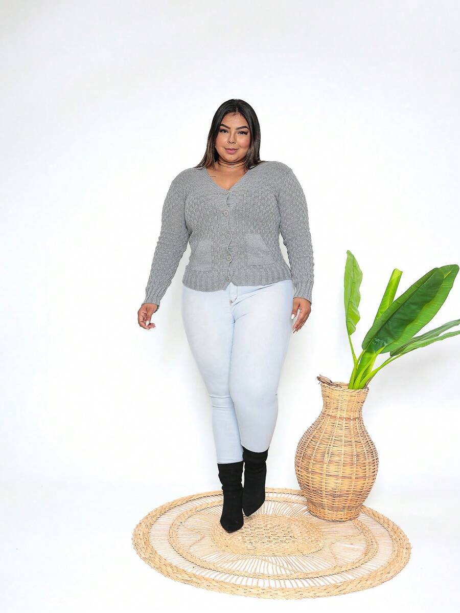 Plus Size Cardigans - 淺灰色 - 查看 1