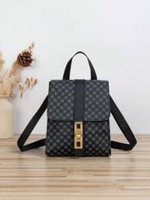 復古三葉草圖案女式單肩手提包 - 黑色 - 查看 1